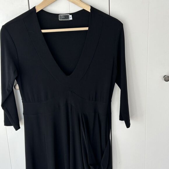 Sympli Tunic Top Size 6 Ruched Asymmetric Black Artsy Pocket V-Neck Lagenlook - Picture 2 of 7